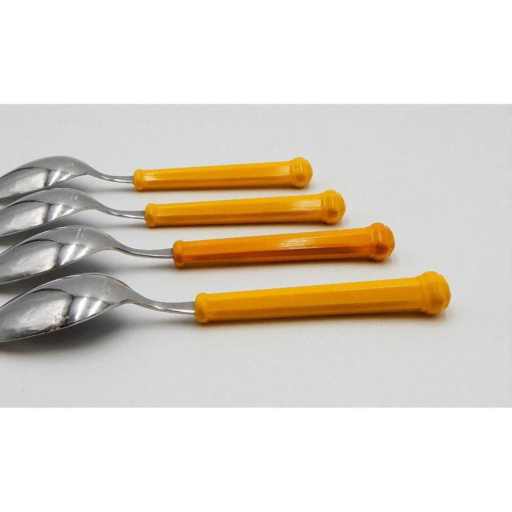 Oxford Hall Soup Table Spoons Yellow Handle Flatware Stainless Japan Set of 4